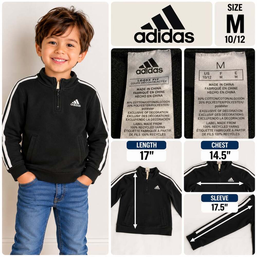 adidas Kids Full Zip Hoodie Jacket Size 4, Black, Cotton Three ...,